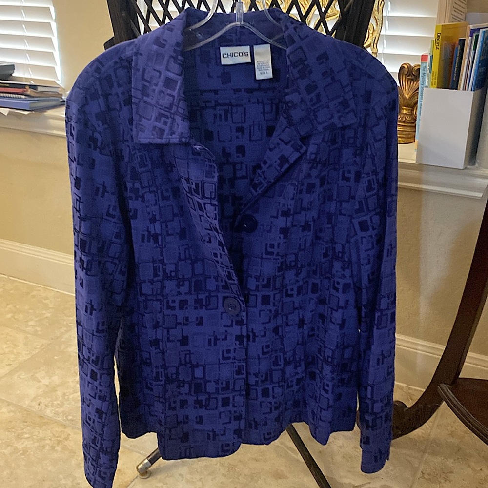 Chicos- Purple Patterned Suit Jacket - Chicos Size 3